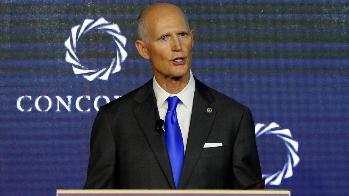 El senador estadounidense del estado de Florida, el conservador Rick Scott, participa en el Foro Concordia de las Américas, en mayo del 2019, en Bogotá (Colombia).