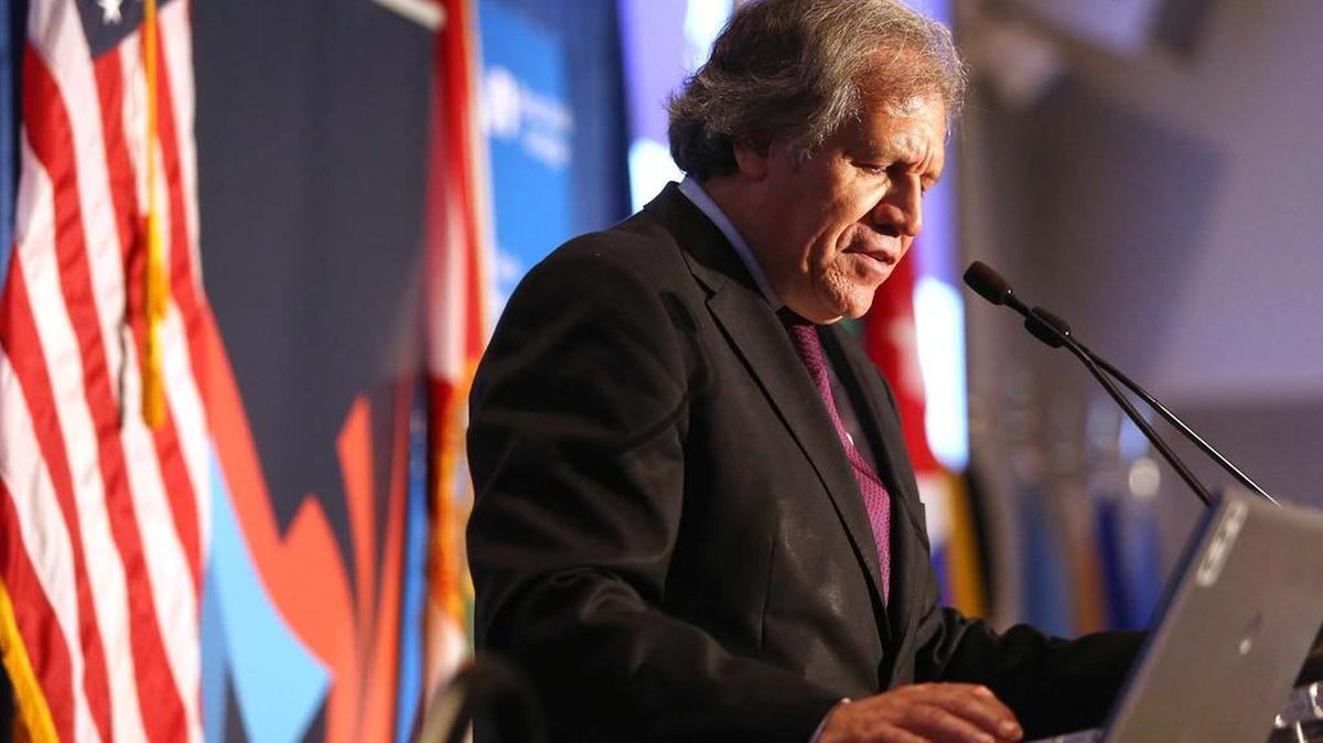 El Secretario General de la OEA, Luis Almagro, habla durante la Cumbre Latinoamericana de Marketing Político y Gobernanza en Miami-Dade College, Miami, el 12 de abril del 2017.