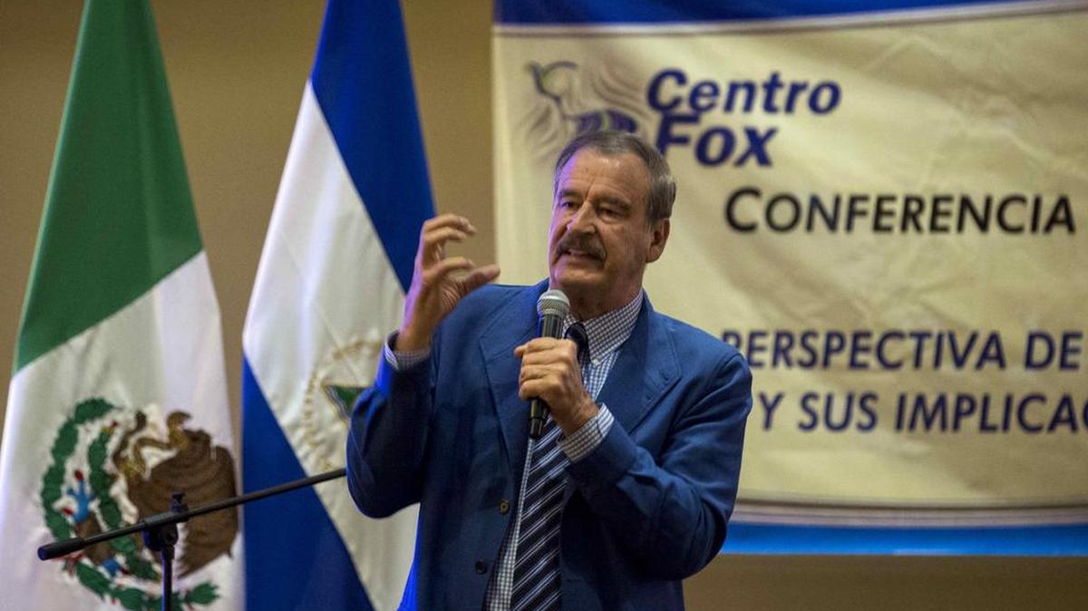 El ex presidente de México Vicente Fox participa de una conferencia sobre las perspectiva de un nuevo enfoque del Tratado de Libre Comercio de América del Norte (TLCAN o NAFTA) y sus implicaciones para Centroamérica el lunes 15 de mayo de 2017, en Managua (Nicaragua).