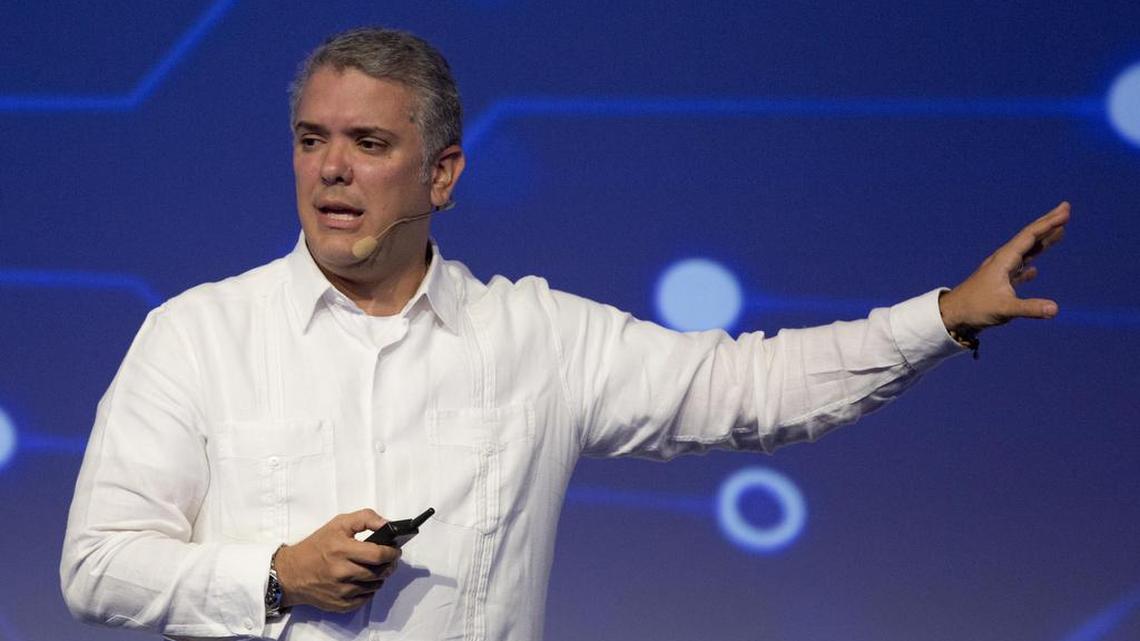 El presidente de Colombia, Iván Duque habla el miércoles 29 de agosto de 2018, durante la instalación del congreso de Tecnologías de la Información y Comunicación (TIC) Andicom, en Cartagena (Colombia).