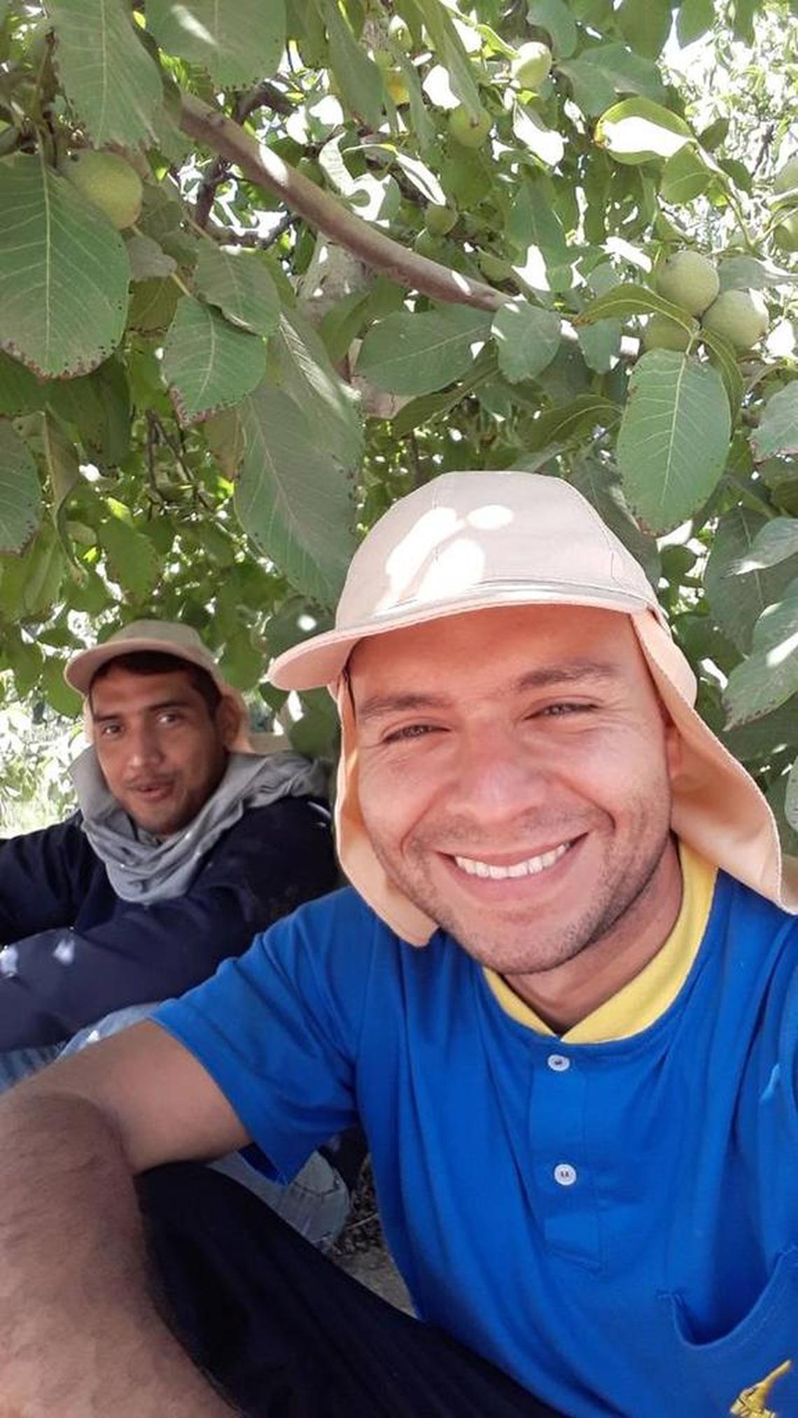 Eduardo José Oropeza Marchán (atrás) acompañado de su amigo Yefferson Fernández, con quien trabajó en el campo de Rengo, Chile, cosechando manzanas y peras.