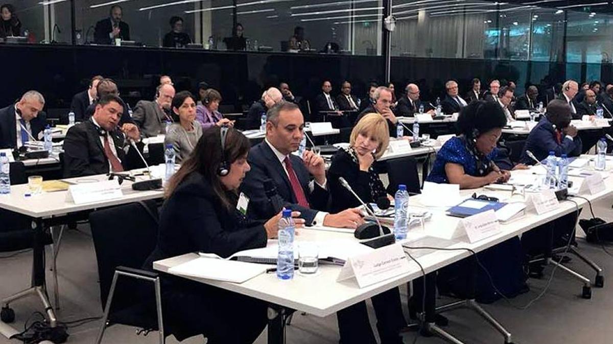 El presidente del Tribunal Supremo de Justicia de Venezuela, Maikel Moreno (en la primera mesa), durante un seminario en la sede de la Corte Penal Internacional de La Haya, el 18 de enero de 2018.