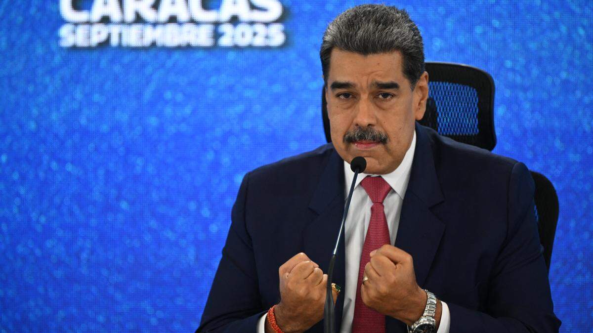 Venezuelan strongman Nicolás Maduro holds a press conference in Caracas, Venezuela, Sept. 15, 2025. Maduro announced on Tuesday that he is considering a decree declaring a state of emergency.
