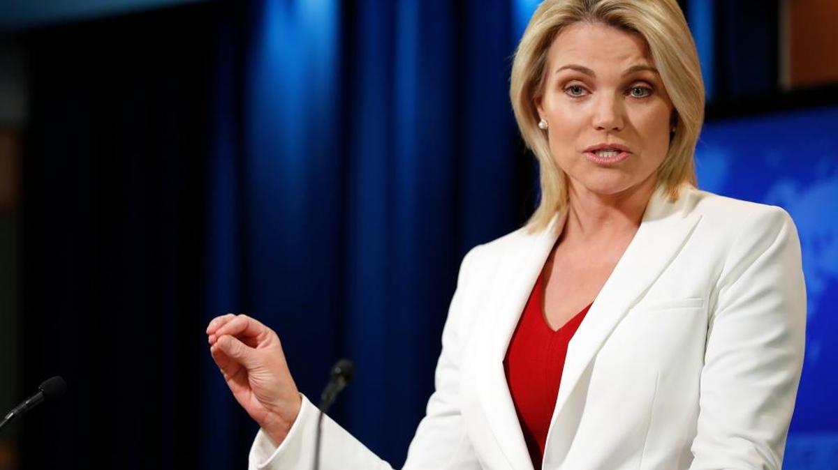 La portavoz del Departamento de Estado, Heather Nauert, durante una rueda de prensa en Washington, el 9 de agosto.