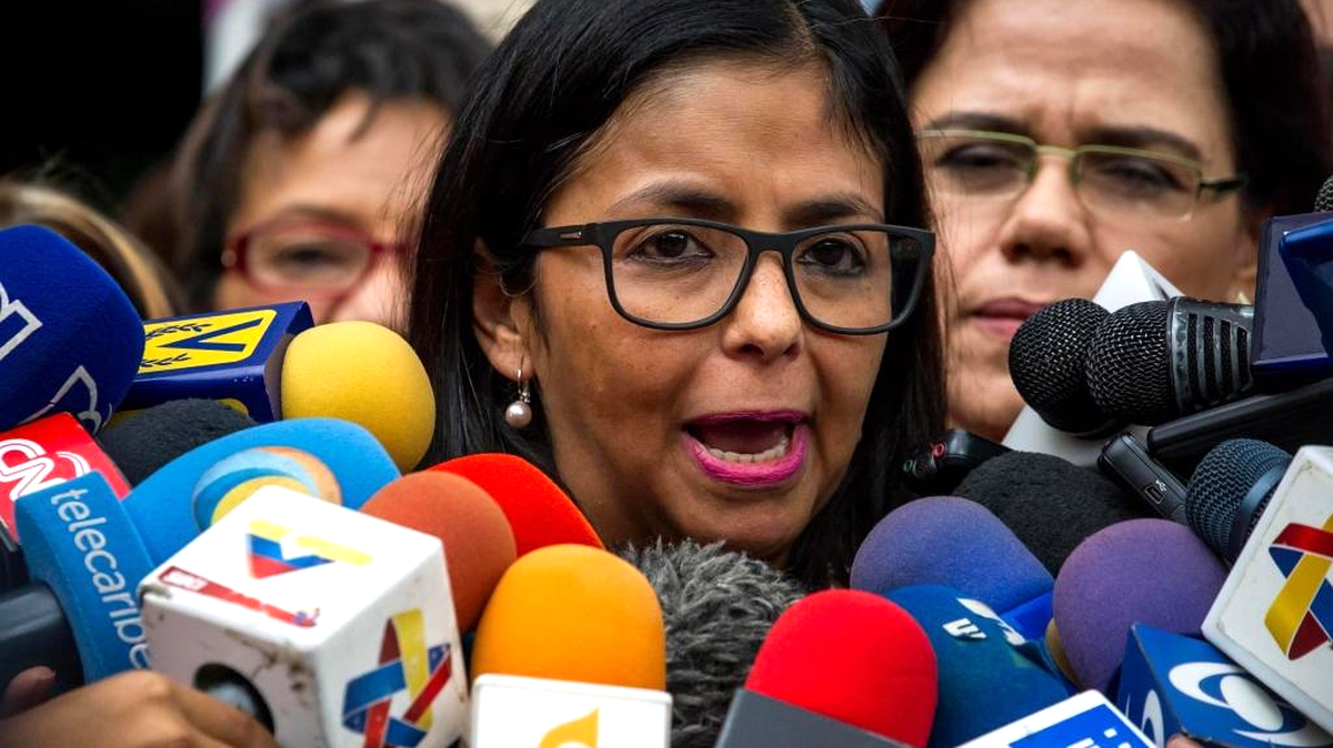 La ministra de Relaciones Exteriores de Venezuela, Delcy Rodríguez, durante una conferencia de prensa el lunes 3 de octubre. 