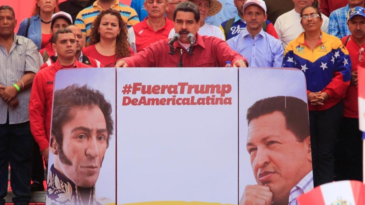 El gobernante venezolano Nicolás Maduro en una manifestación contra el presidente norteamericano Donald Trump, en Caracas, el 14 de agosto.