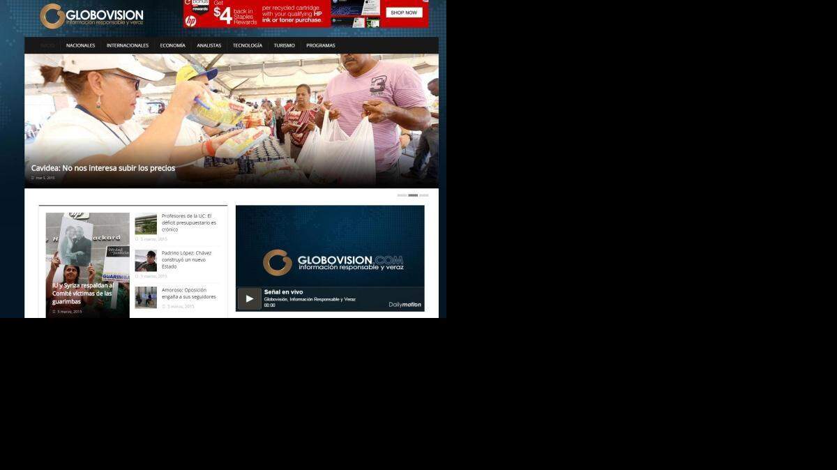 El portal digital de Globovisión, un canal de noticias de Venezuela que cambió su dirección editorial tras ser comprado por un grupo editorial vinculado al chavismo.