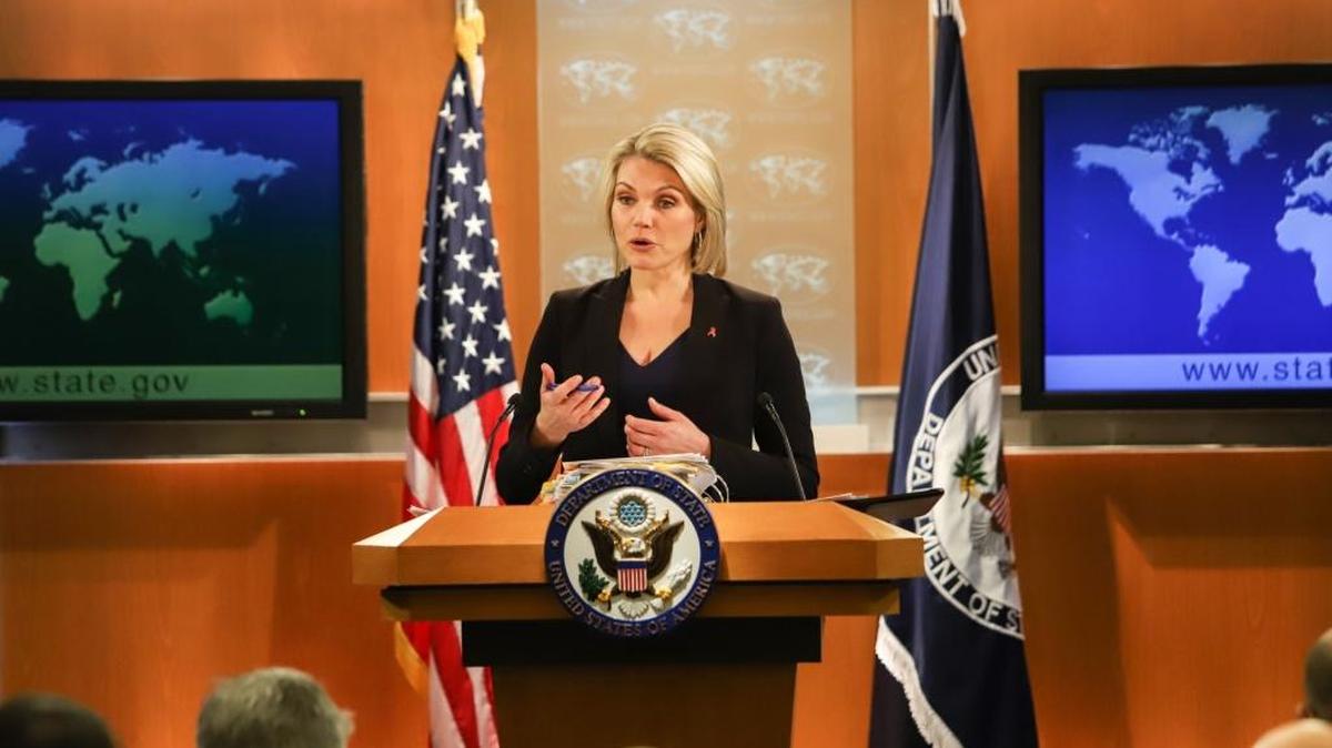 Heather Nauert, portavoz del Departamento de Estado de EEUU, durante una rueda de prensa en Washington el 30 de noviembre del 2017.