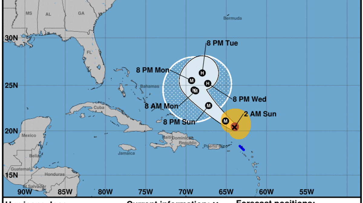 El pronóstico de la trayectoria del huracán José a las 2 a.m., el domingo 10 de septiembre de 2017.