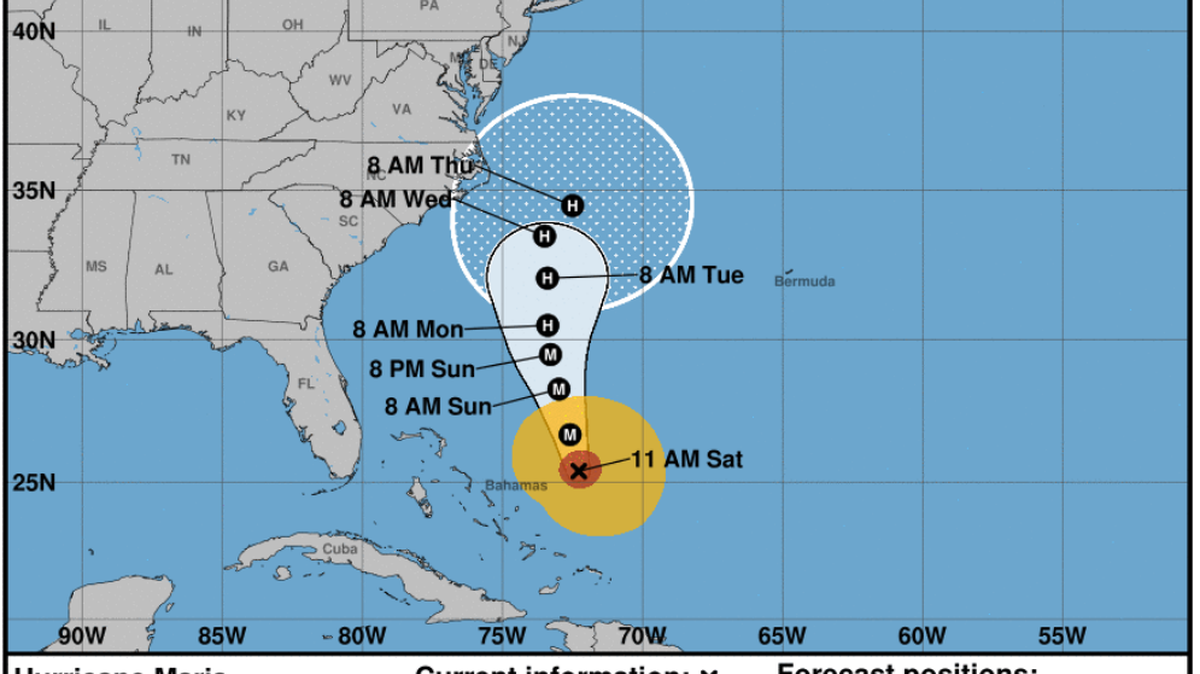 Pronóstico de la trayectoria del huracán María, a las 11 a.m. del sábado.
