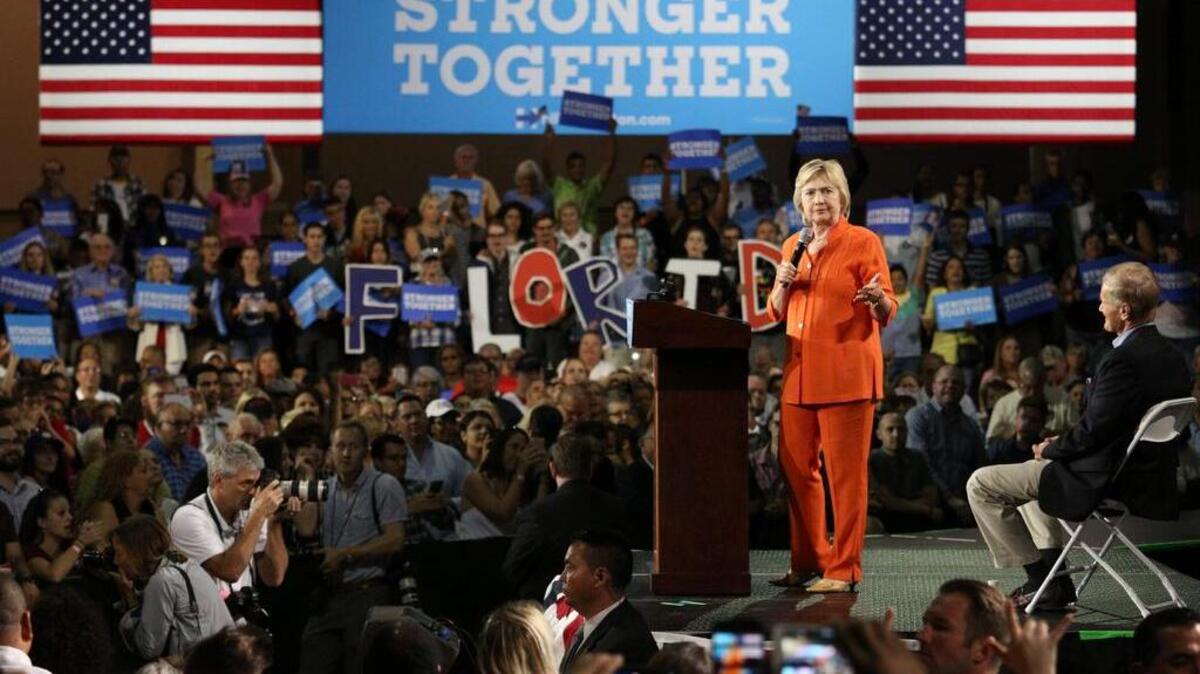 La candidata demócrata a la Casa Blanca, Hillary Clinton durante un acto de campaña en Kissimmee, Florida.