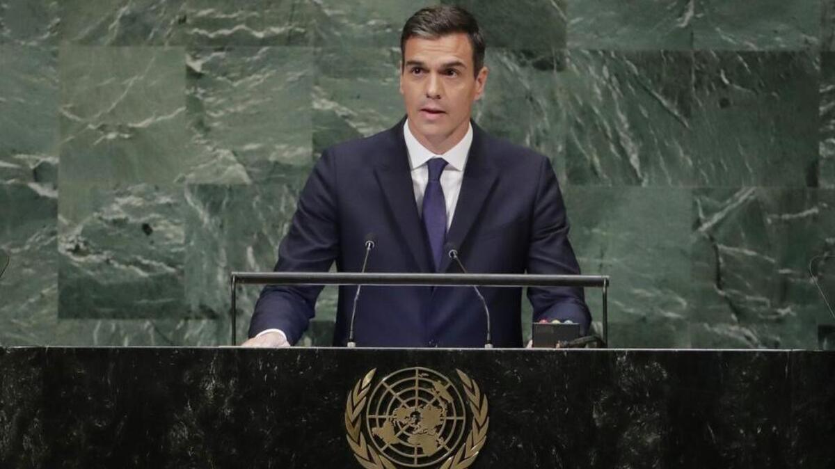 Prime Minister of Spain Pedro Sanchez addresses the 73rd session of the United Nations General Assembly, Thursday, Sept. 27, 2018, at the United Nations headquarters. (AP Photo/Frank Franklin II)