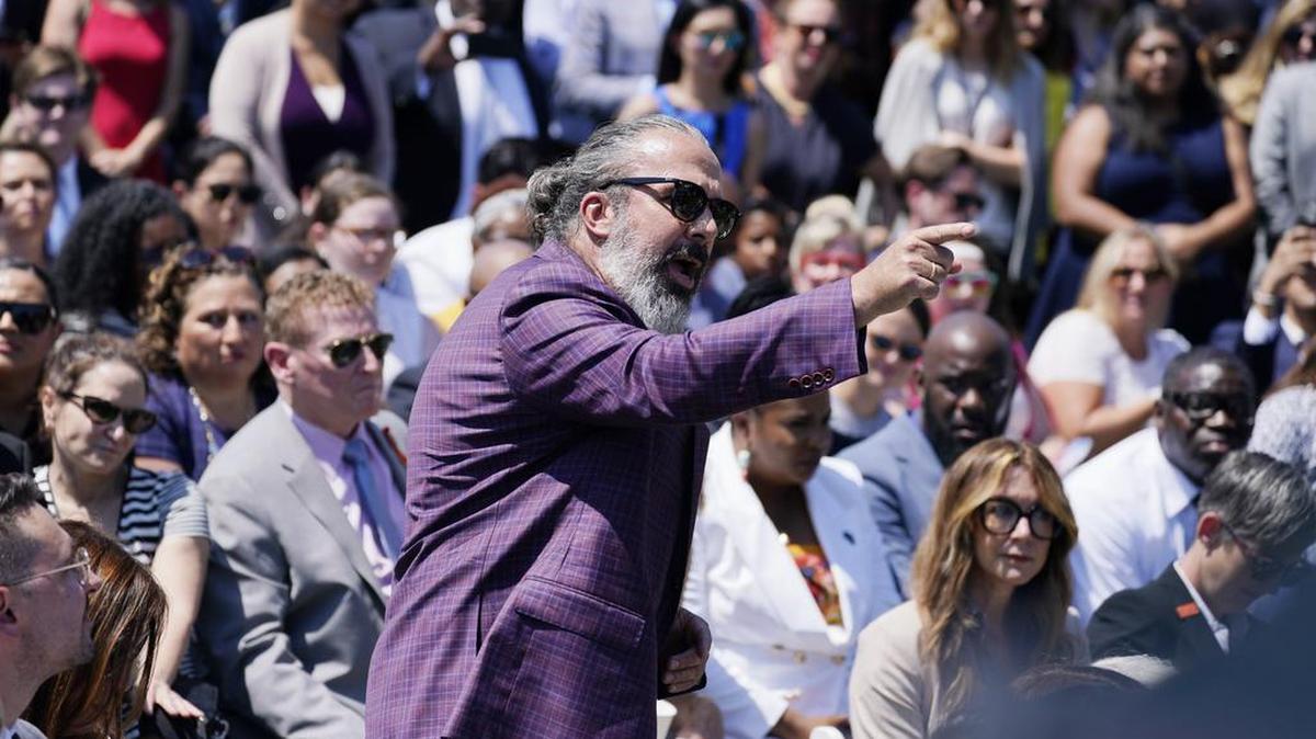 Parkland father Manuel Oliver interrupts President Biden’s speech during an event to celebrate the passage of the “Bipartisan Safer Communities Act.”