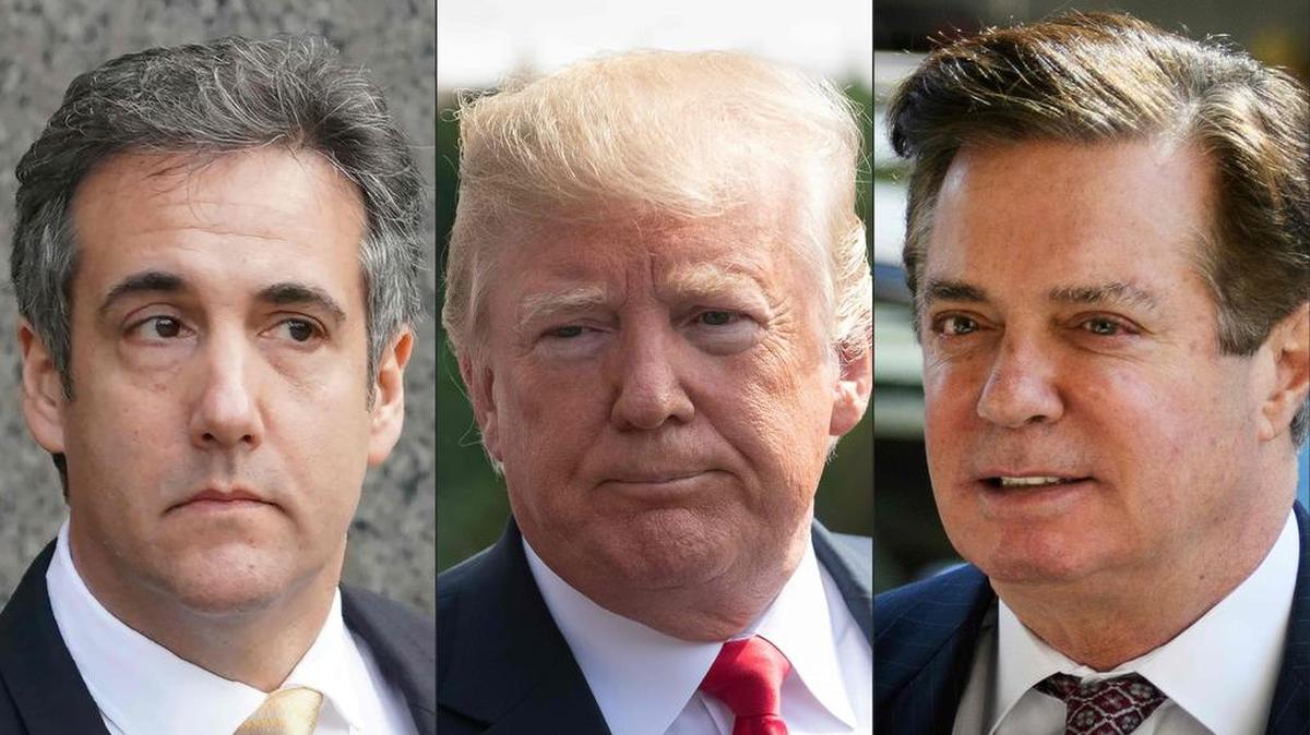 Esta combinación de imágenes creadas el 22 de agosto de 2018 muestra imágenes recientes de Michael Cohen (L), ex abogado personal del presidente estadounidense Donald Trump, el presidente estadounidense Donald Trump (C) y ex gerente de campaña de Trump Paul Manafort.