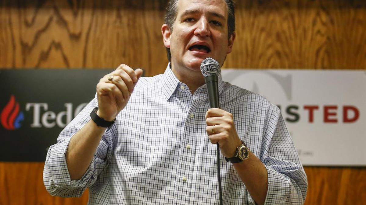 El aspirante a la candidatura presidencial del partido republicano Ted Cruz durante un acto de campaña celebrado en Maquoketa, Iowa, Estados Unidos el 25 de enero de 2016.