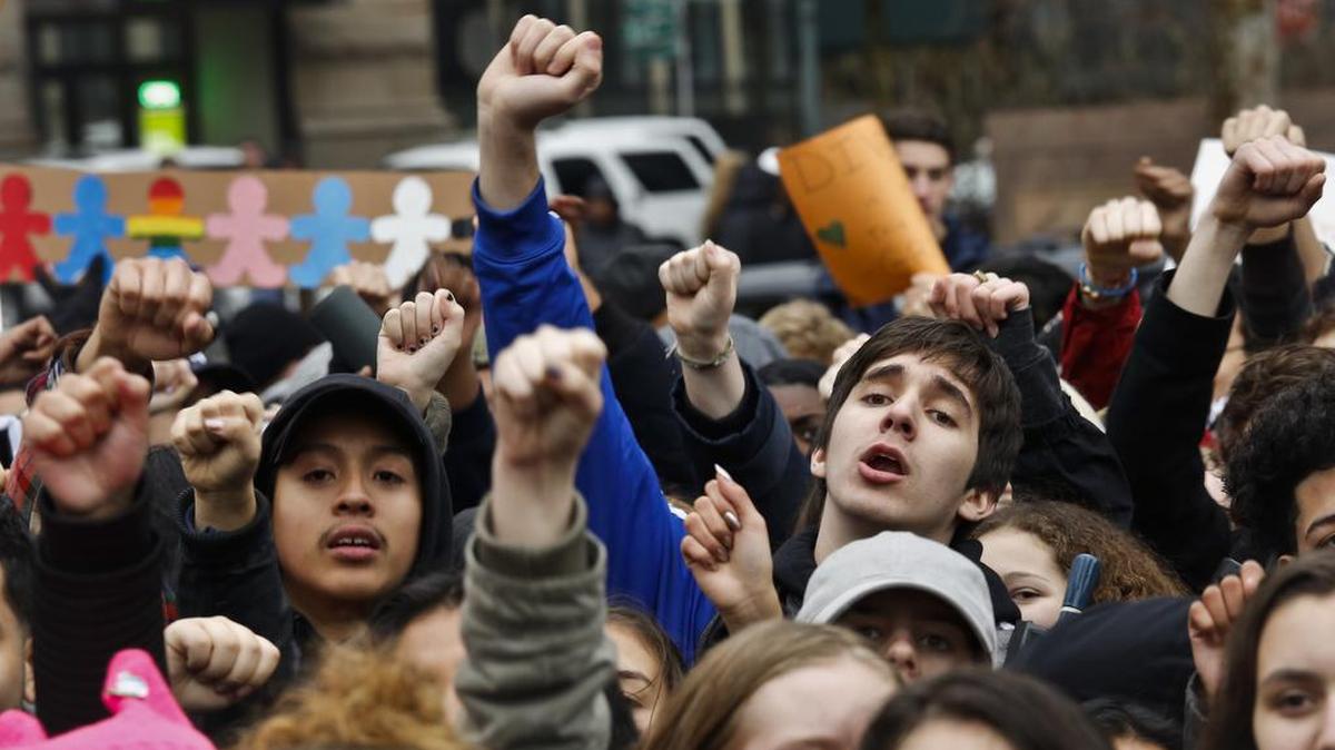 Estudiantes de varias escuelas de Nueva York protestan contra el decreto migratorio del presidente Donald Trump, el 7 de febrero del 2017. de