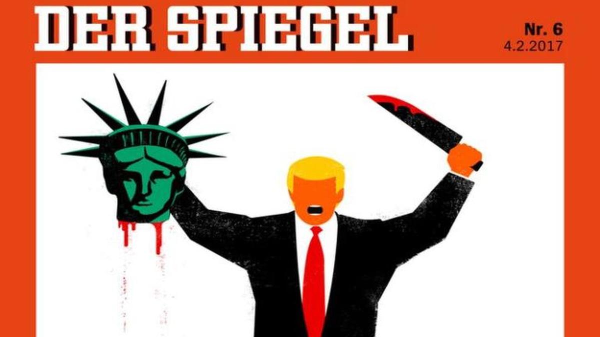 La revista alemana Der Spiegel recibió este sábado fuertes críticas de otros medios por la portada de su nuevo número, en la que aparece el presidente de EE.UU., Donald Trump, con la cabeza decapitada de la estatua de la libertad en una mano y un machete ensangrentado en la otra.