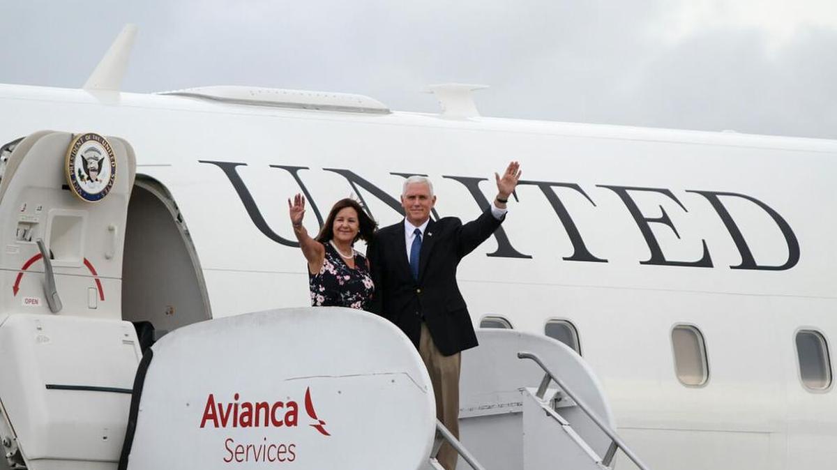 El vicepresidente de Estados Unidos, Mike Pence y su esposa Karen llegan el domingo 13 de Agosto de 2017, a Cartagena (Colombia).