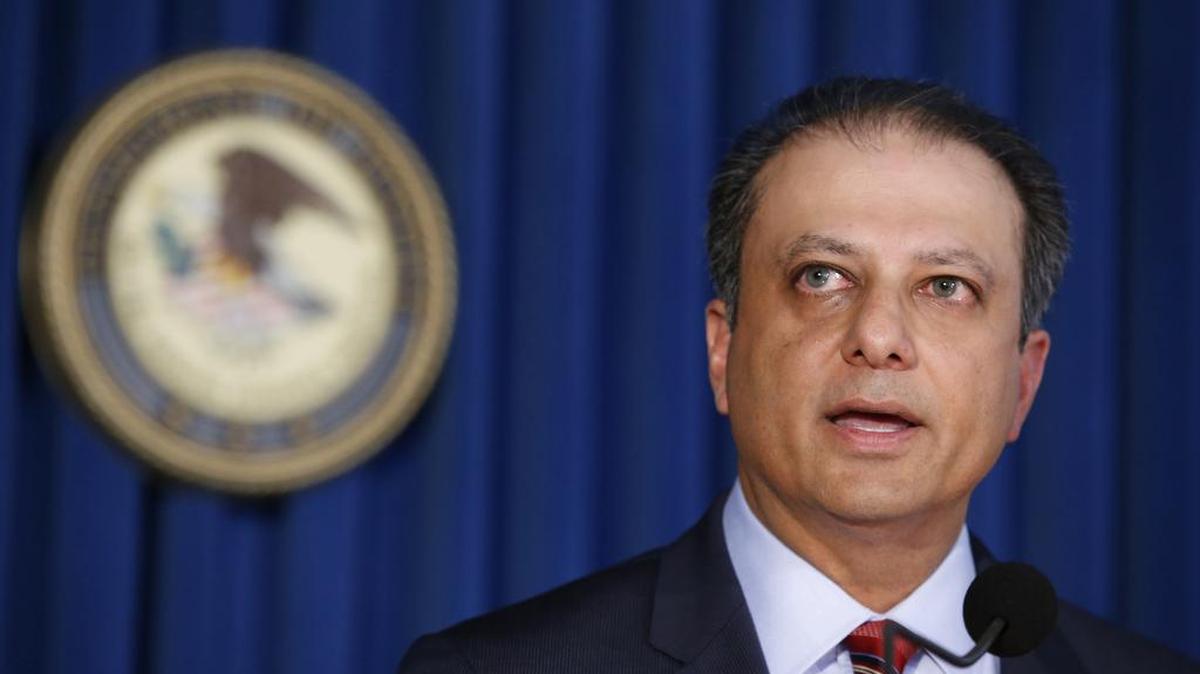 El fiscal Preet Bharara habla durante una conferencia de prensa en Nueva York el 17 de septiembre de 2015. Foto de archivo.