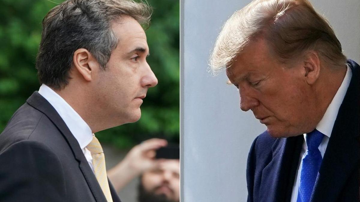 Esta combinación de muestra a Michael Cohen, el abogado personal del Presidente de los Estados Unidos Donald Trump, que abandona el tribunal federal el 21 de agosto de 2018, en Nueva York y al Presidente de los Estados Unidos Donald Trump en el Jardín de Rosas en la Casa Blanca en Washington, DC el 15 de febrero de 2019.