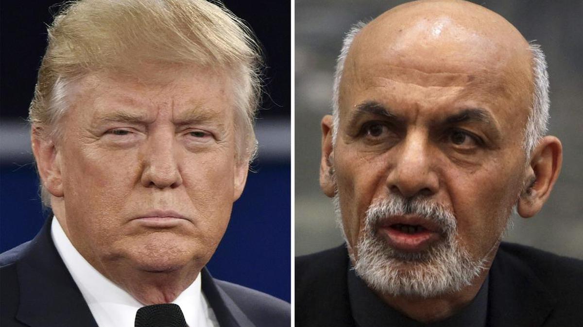 Combo de fotografías de Donald Trump y el presidente afgano, Ashraf Gani.