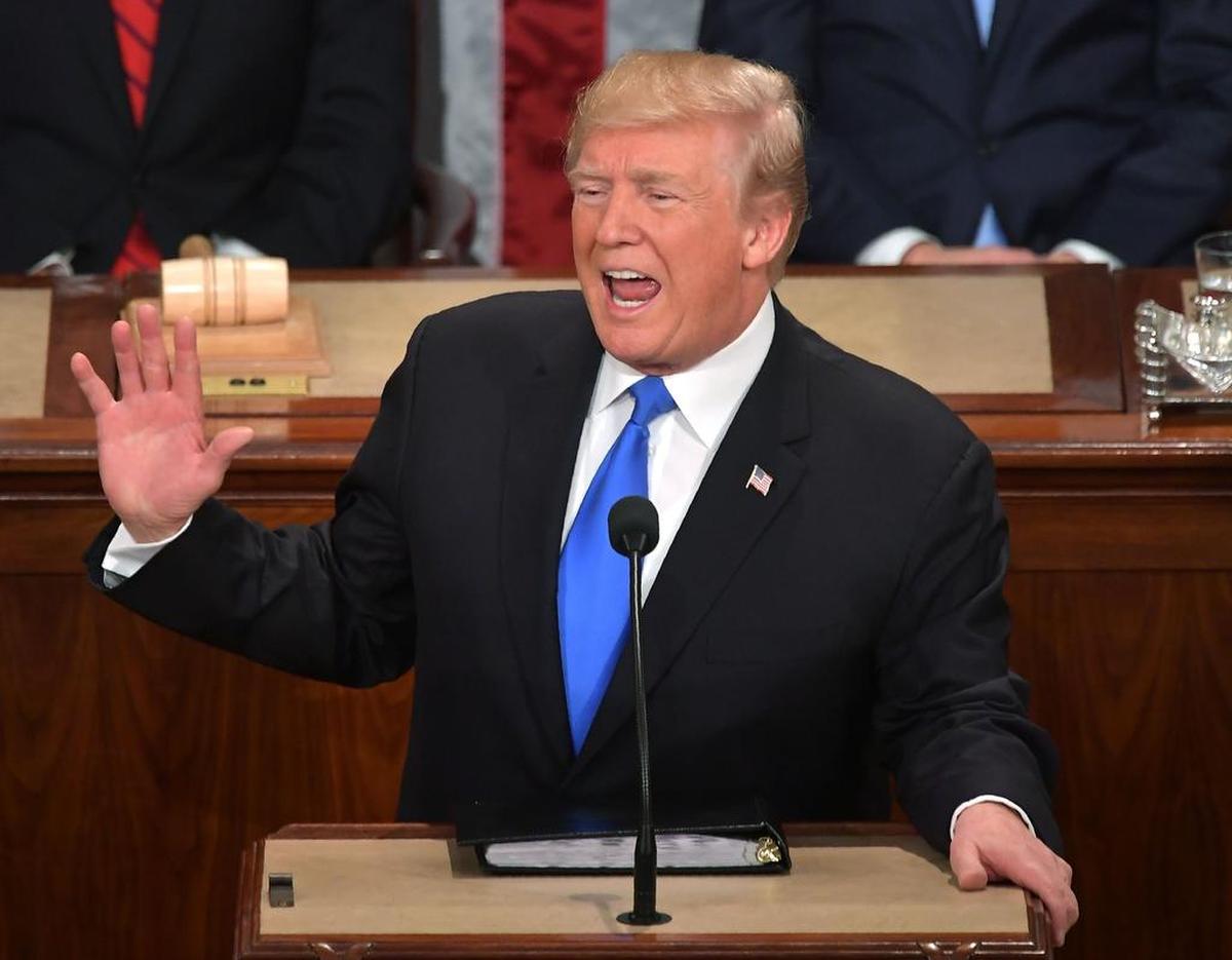 El presidente Donald Trump realiza su primer discurso del Estado de la Unión en el Capitolio en Washington D.C. el 30 de enero del 2018.