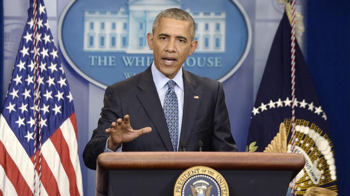 El presidente de Estados Unidos Barack Obama en su última conferencia de prensa en la Casa Blanca el 18 de enero de 2017.