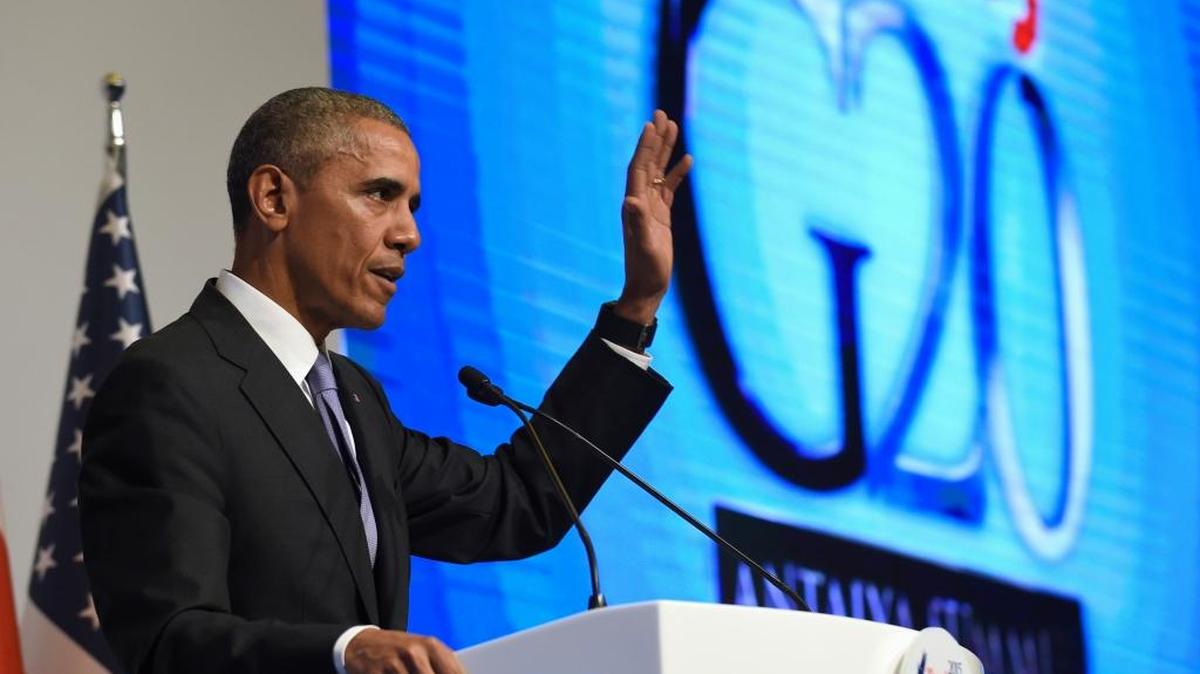 El presidente Barack Obama en su intervención ante los medios de prensa en Antalya, Turquía, donde asiste a la cumbre del G-20.