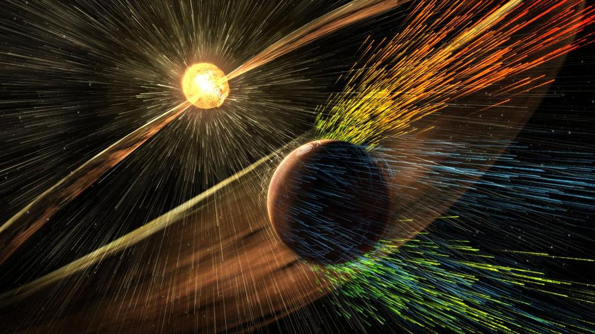 Imagen recreada de lo que pudo haber sucedido en la atmósfera de Marte.