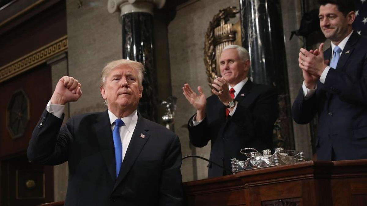 El presidente Donald Trump al finalizar el discurso del Estado de la Unión el 30 de enero del 2018 en Washington.