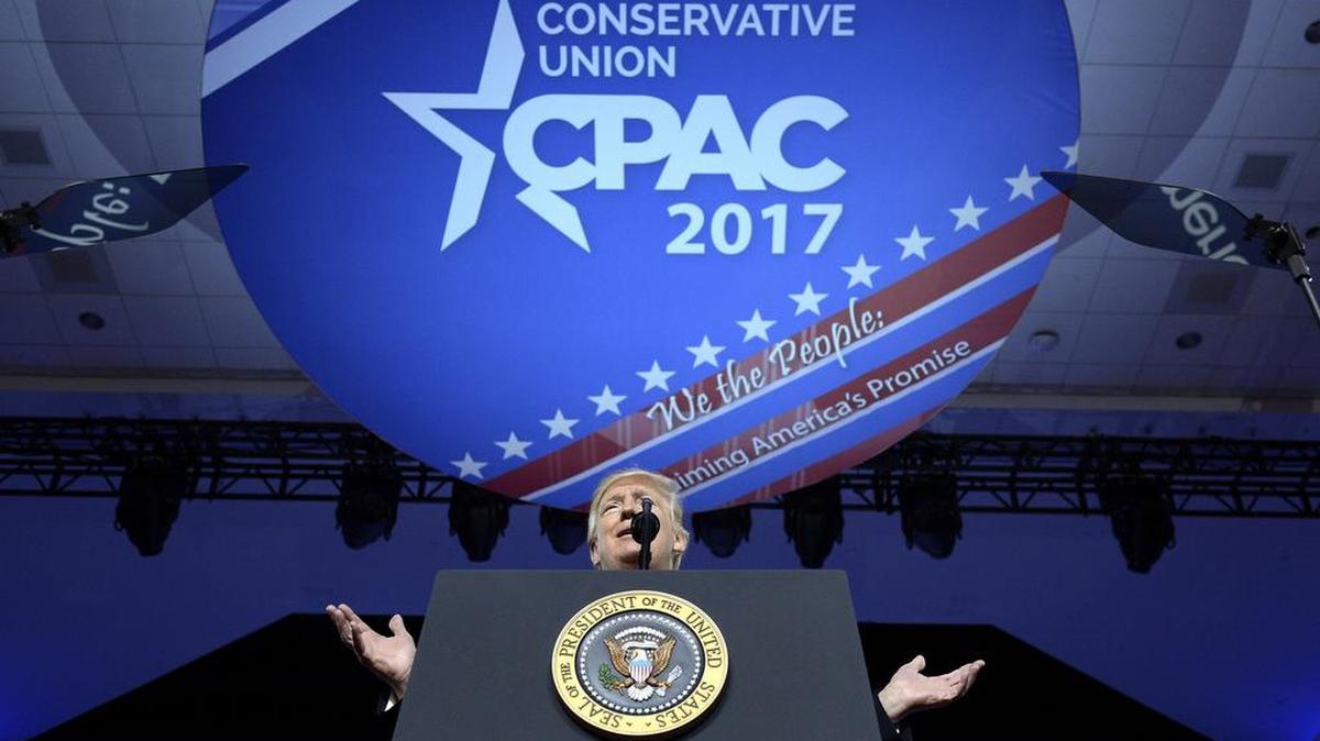 El presidente estadounidense Donald Trump durante su intervención en la Conferencia anual de Acción Política Conservadora (CPAC) que se celebra estos días a las afueras de Washington el 24 de febrero.
