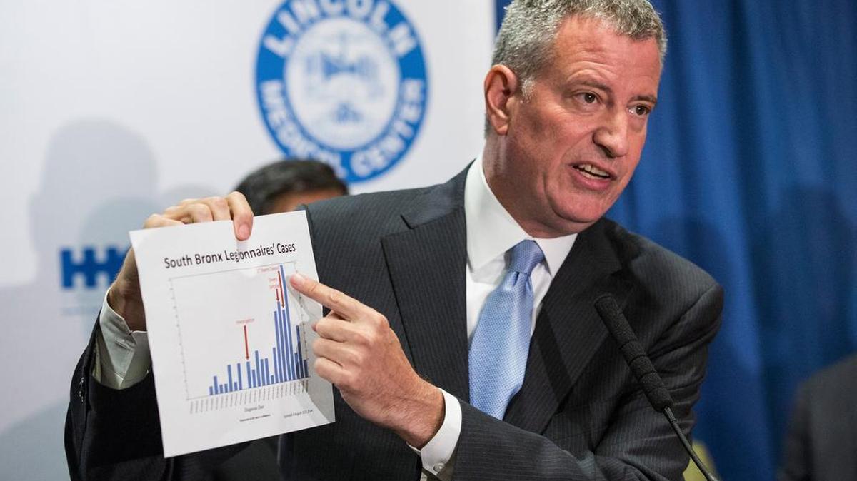 
El alcalde de Nueva York Bill de Blasio durante una conferencia de prensa el martes en la Gran Manzana.
