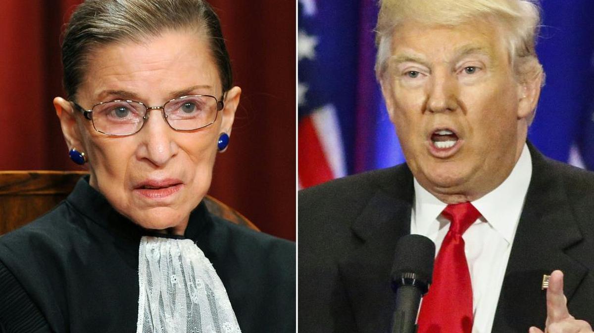 La jueza del Corte Suprema Ruth Bader Ginsburg y el candidato presidencial republicano, Donald Trump.