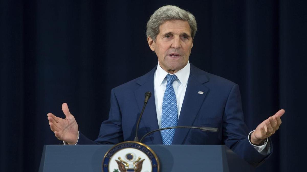 
El secretario de Estado de Estados Unidos, John Kerry, ofrece una rueda de prensa en relación con el informe anual sobre el tráfico de personas en el mundo publicado por el Departamento de Estado, en Washington, Estados Unidos, el lunes 27 de julio de 2015.

