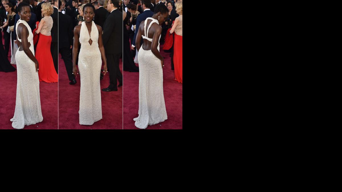 <cutline_leadin>La actriz</cutline_leadin> keniana Lupita Nyong'o (en tres diferentes tomas), a su llegada a la 87 edición de los Oscar, celebrado en el Dolby Theater de Hollywood. Foto archivo