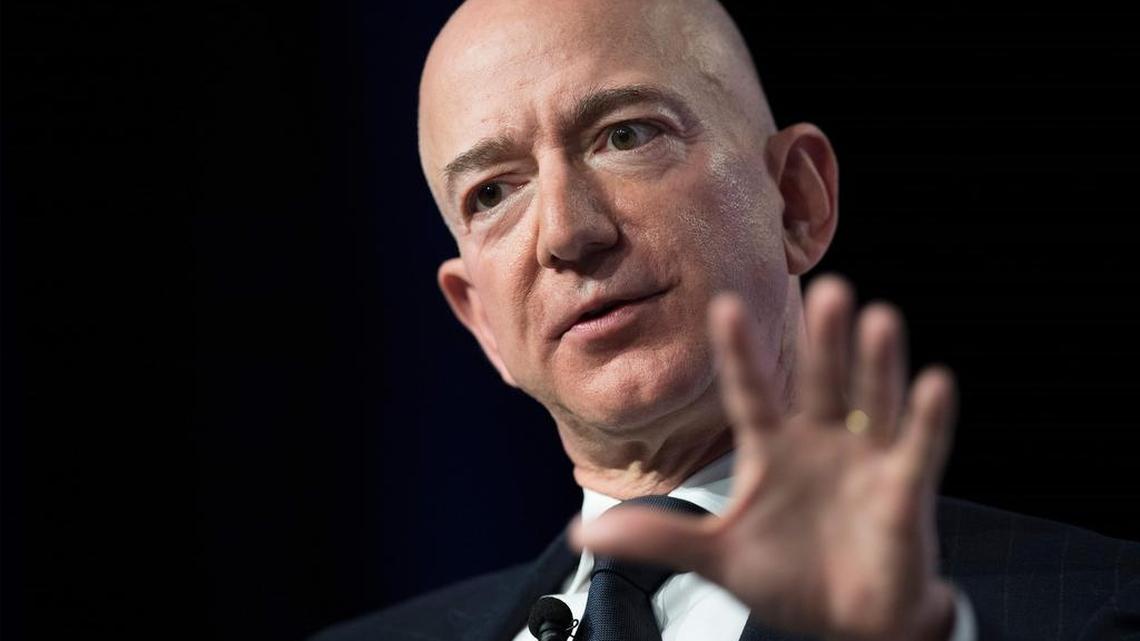 Amazon founder Jeff Bezos provides the keynote address at the Air Force Association’s Annual Air, Space & Cyber Conference in Oxen Hill, Maryland, on Sept. 19, 2018.