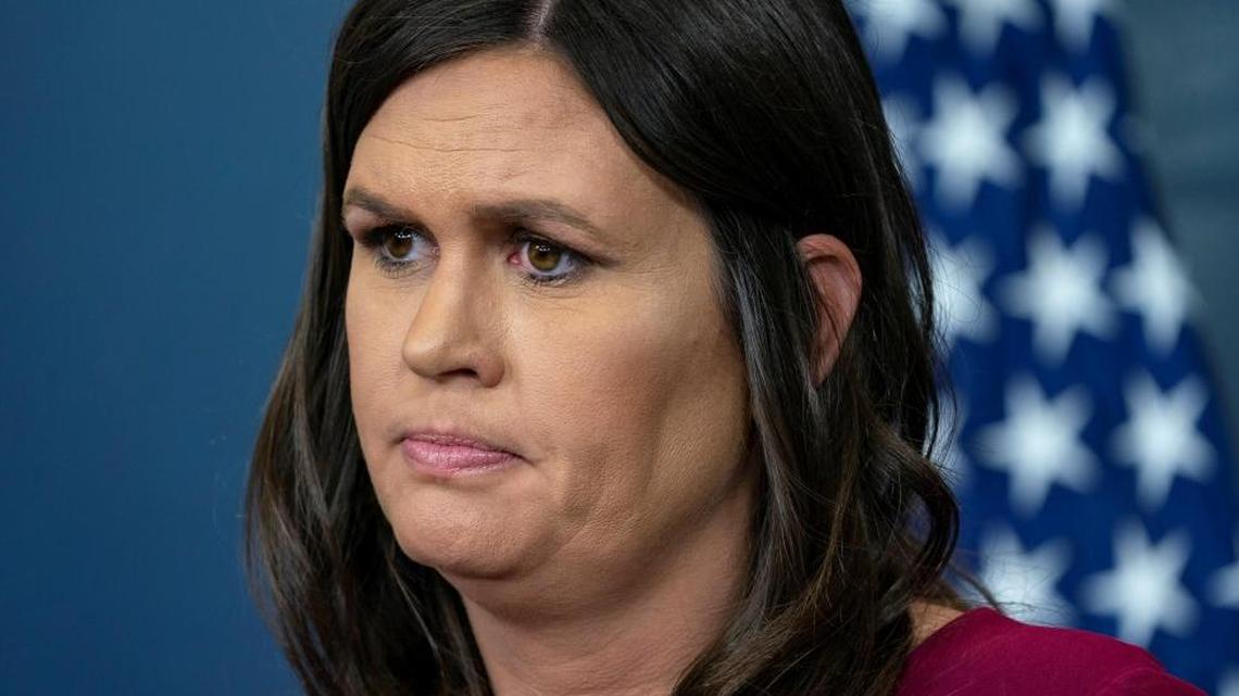 La portavoz de la Casa Blanca, Sarah Huckabee Sanders, habla con la prensa en la Casa Blanca, el 10 de abril de 2018.