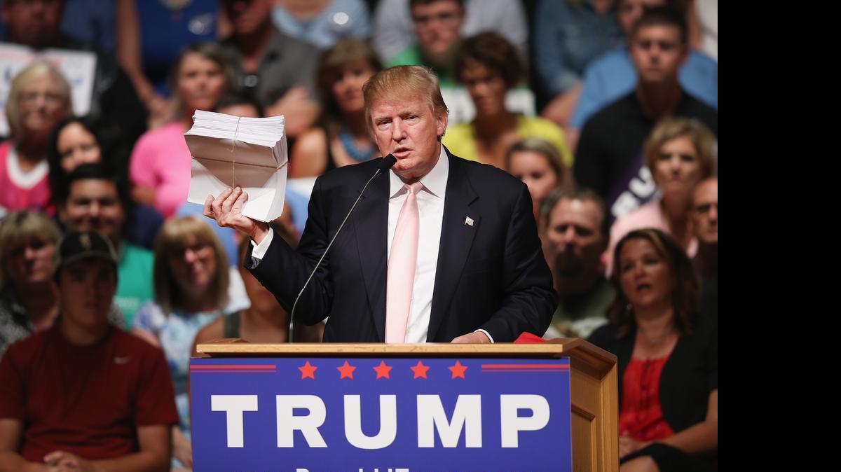 
El precandidato republicano a la presidencia Donald Trump durante un acto de campaña el 25 de julio.
