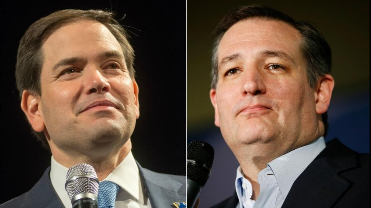 Los candidatos republicanos a la presidencia de EEUU, Marco Rubio (i) y Ted Cruz.