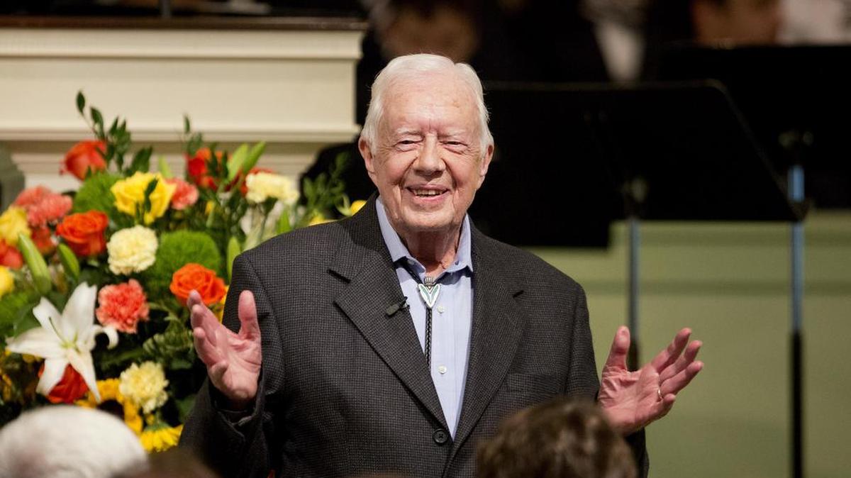 
El ex presidente Jimmy Carter durante su sermón en la iglesia bautista Maranatha en Plains, Georgia.


