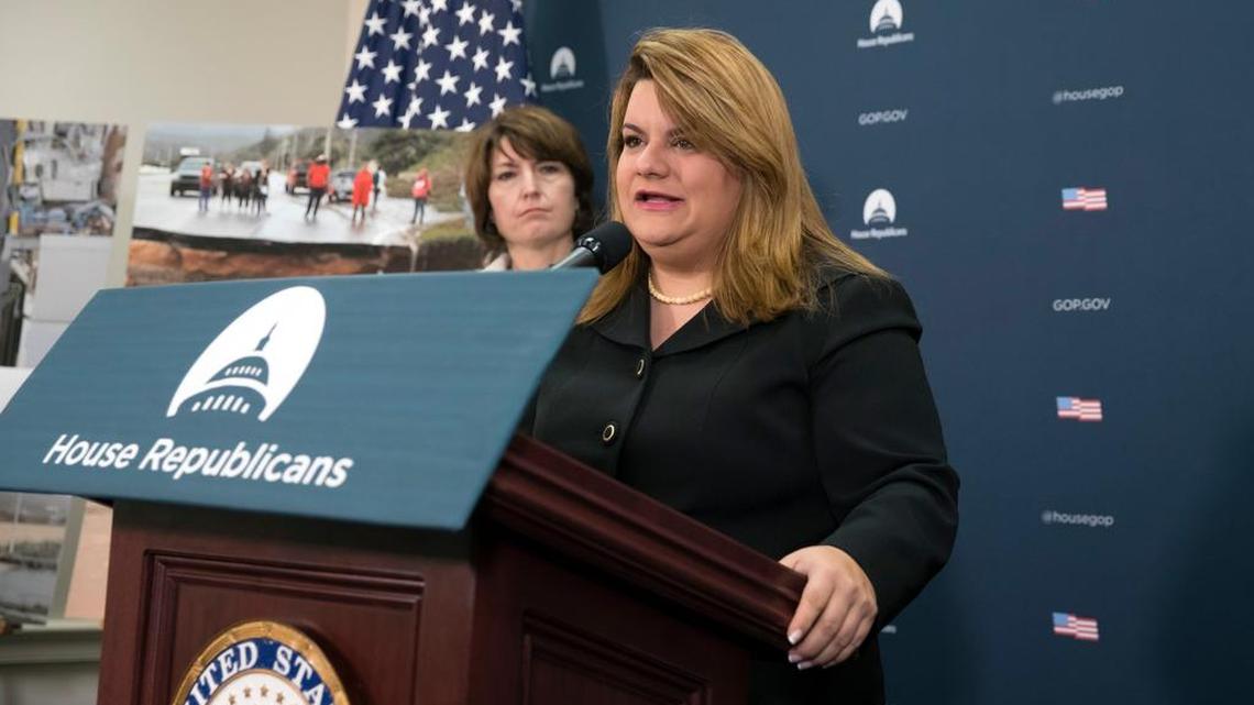 Jenniffer González, Puerto Rico’s representative in Congress, speaks on Capitol Hill about the damage caused by Hurricanes Irma and María.