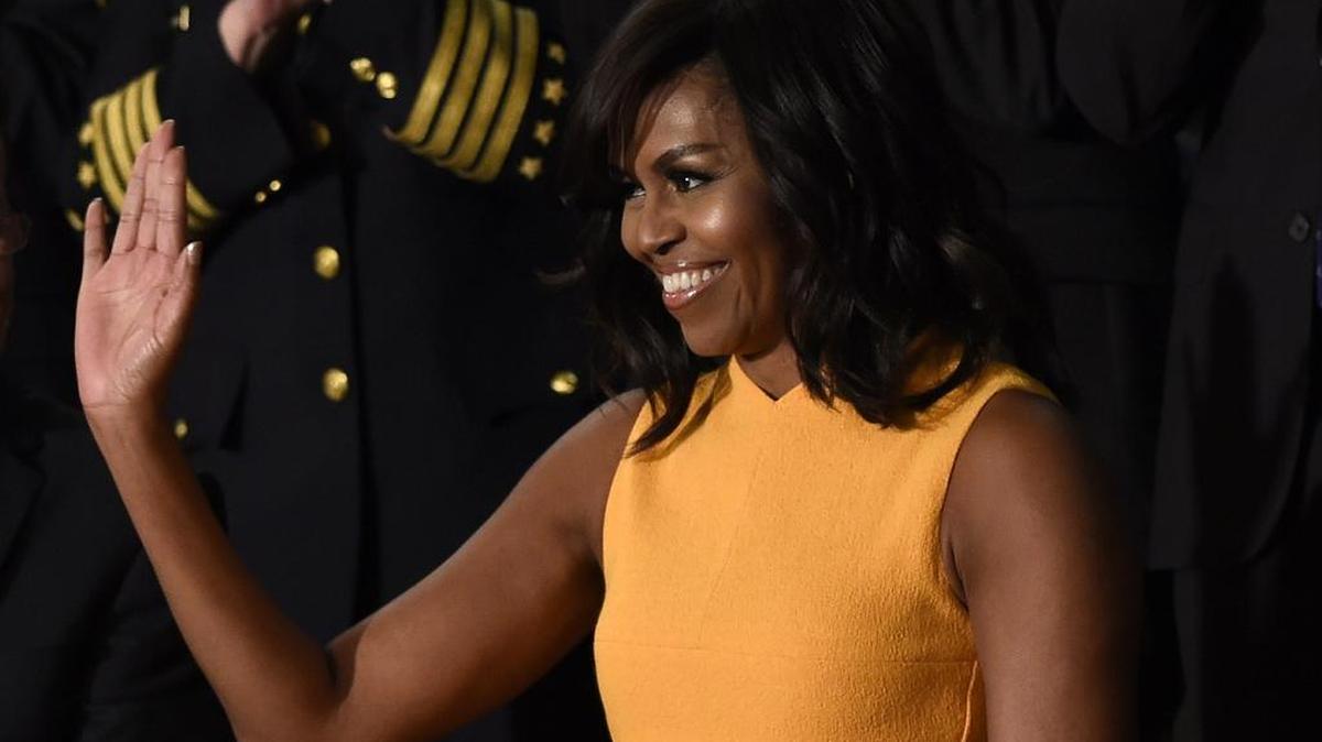 La primera dama de Estados Unidos, Michelle Obama, en el Capitolio de Estados Unidos, momentos antes de que su marido diera del discurso del Estado de la Unión.