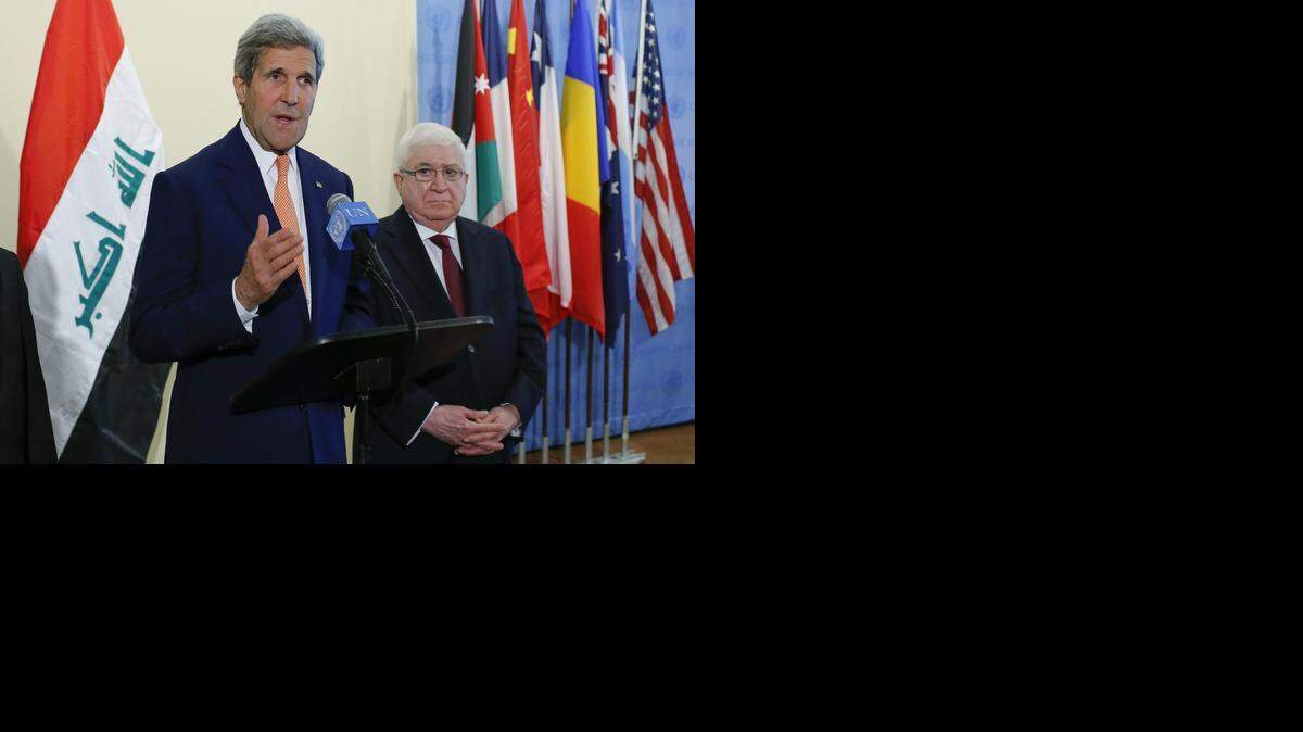 
El secretario de Estado, John Kerry durante una conferencia de prensa junto al presidente de Irak, Mohammed Fuad Masum, después de una reunión en la sede de las Naciones Unidas en Nueva York, este martes.





