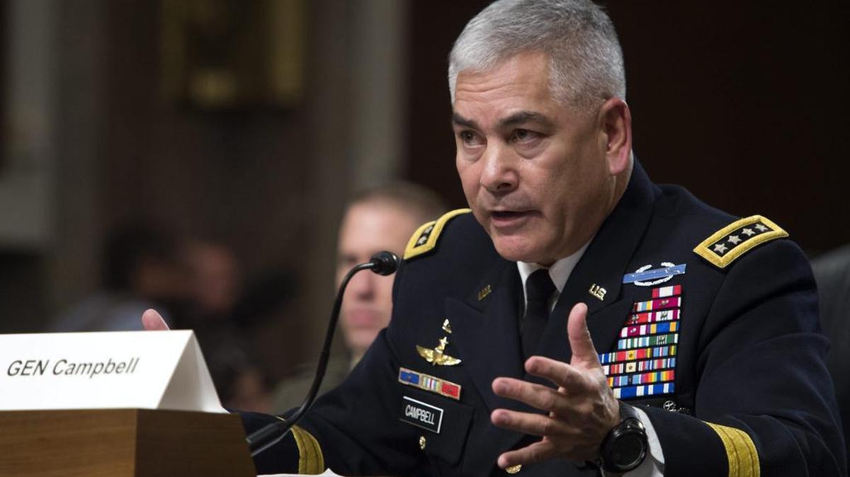 
El comandante de las fuerzas estadounidenses en Afganistán, el general John Campbell, testifica el martes ante el Comité de Servicios Armados del Senado. 

