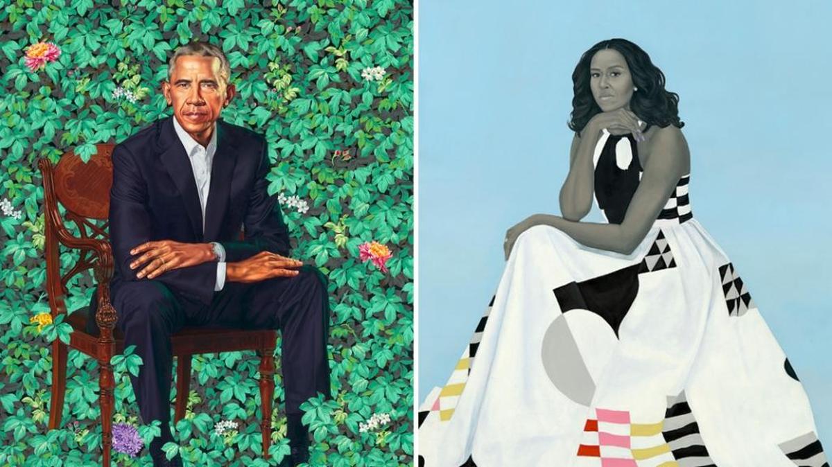 Los retratos del ex presidente Barack Obama y la ex primera dama Michelle Obama.