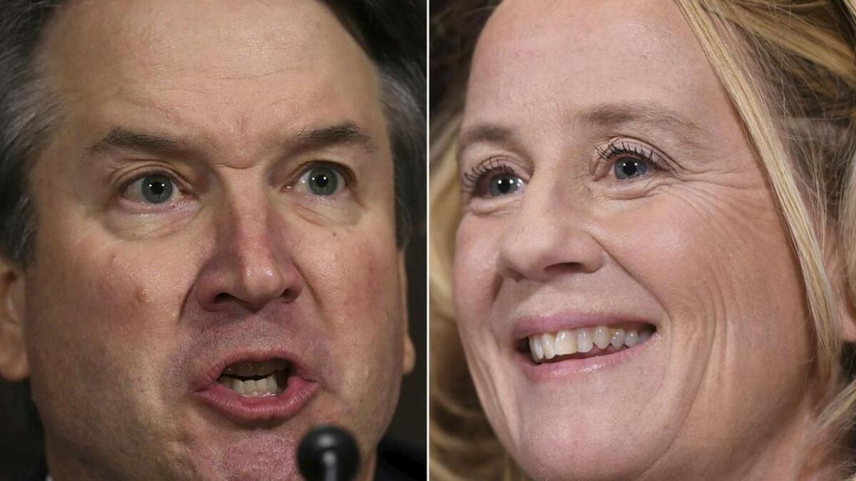 Esta combinación de imágenes de archivo muestra a la Dra. Christine Blasey Ford, y el candidato al Tribunal Supremo Brett Kavanaugh.