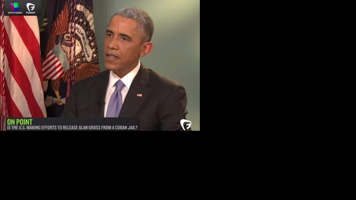 
El presidente Barack Obama durante su entrevista con el periodista Jorge Ramos para el canal de televisión Fusion, transmitida el martes 9 de diciembre del 2014.
