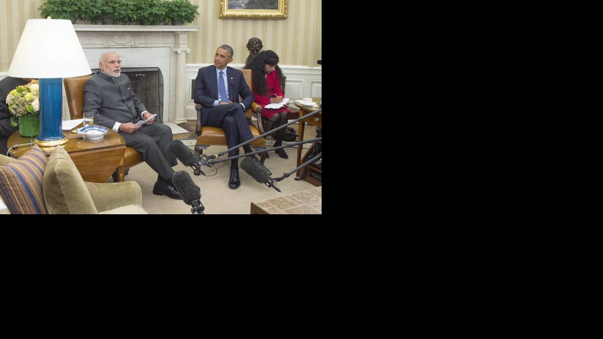 
El primer ministro indio, Narendra Modi, durante su encuentro con el presidente Obama en la Casa Blanca, Washington, este martes.
