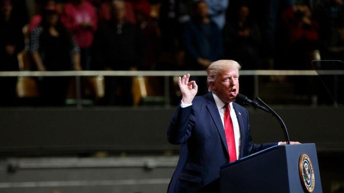 El presidente Donald Trump habla durante un mitin el miércoles, 15 de marzo de 2017, en Nashville, Tennessee
