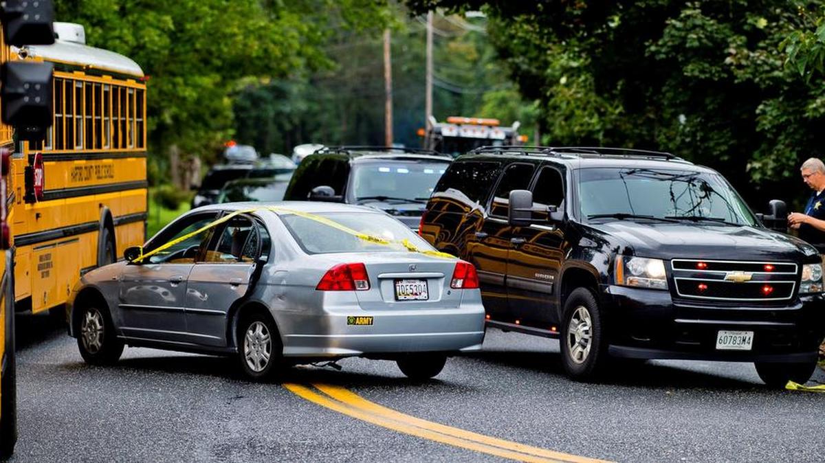 El vehículo de una de las víctimas en el lugar donde se produjo un tiroteo en Maryland, Estados Unidos, el 20 de septiembre de 2018.